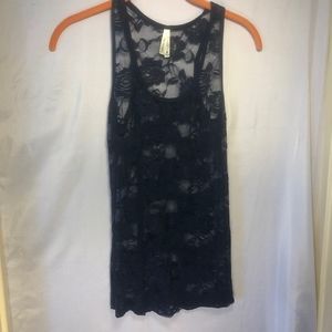 Navy Blue Color Story Sheer Lace Tank